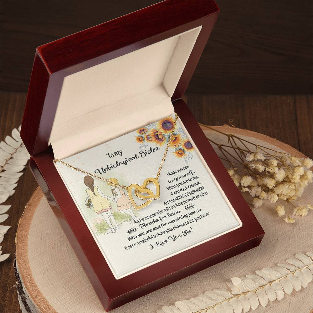 To My Unbiological Sister-A Trusted Friend-By Heart-Interlocking Heart Necklace Interlocking Hearts Necklace