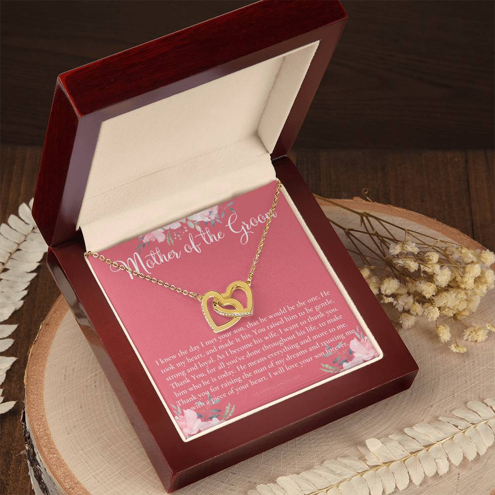 Mother Of The Groom Gift Necklace Wedding Gift Bridal Party Rehearsal Dinner Man Of My Dreams Parent Of Groom Mother In Law Gift Interlocking Hearts Necklace