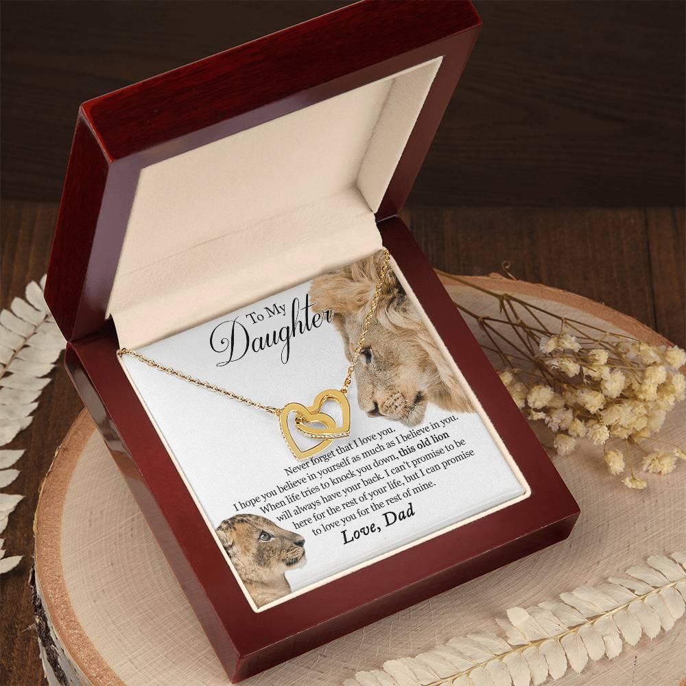 To My Daughter - This Old Lion Will Always Have Your Back Interlocking Hearts Necklace