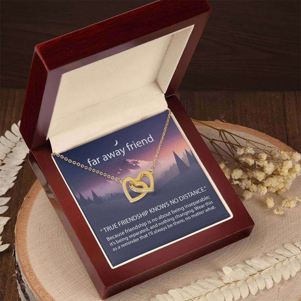 True Friendship Knows No Distance Interlocking Hearts Necklace