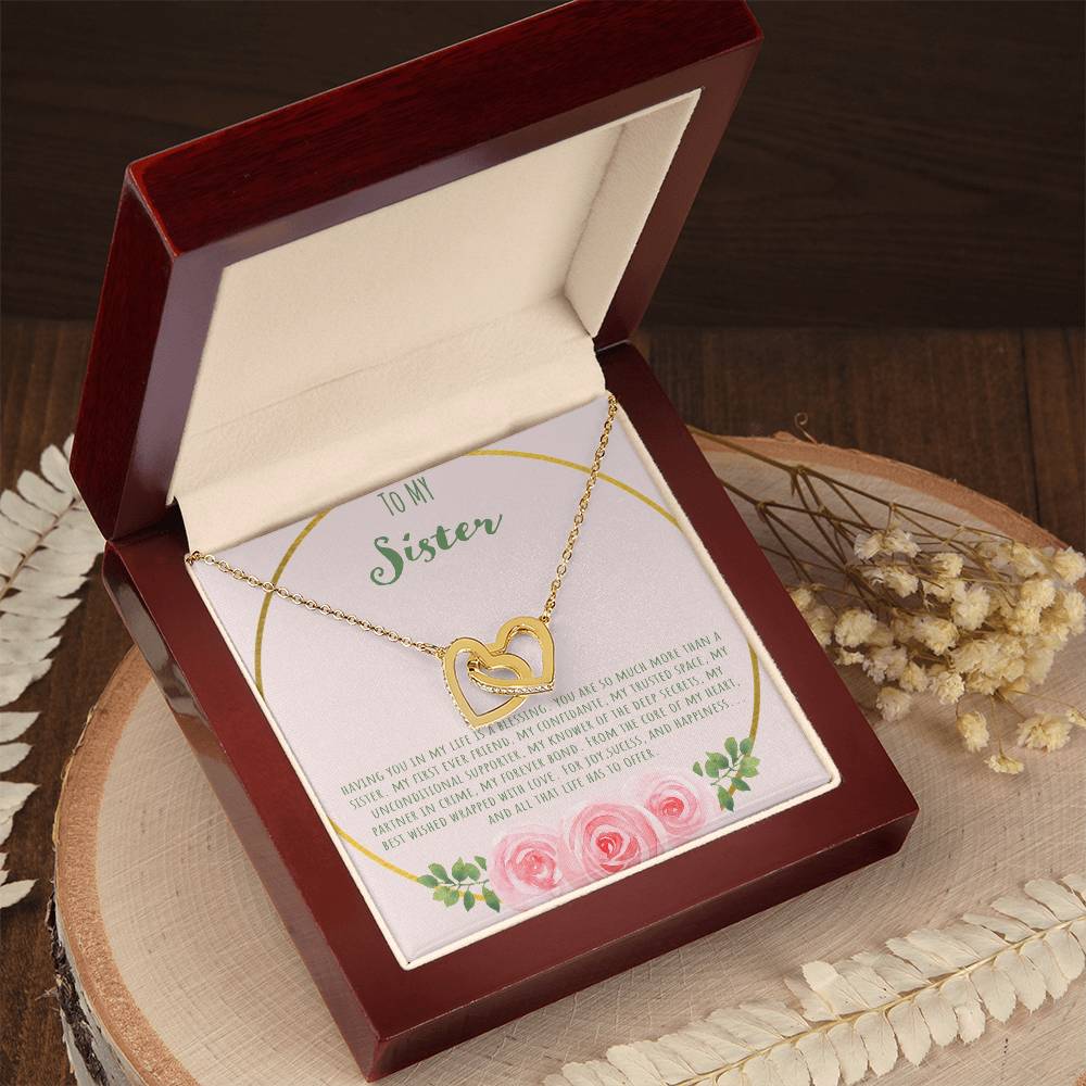 To My Sister Having You In My Life Is A Blessing Interlocking Hearts Necklace