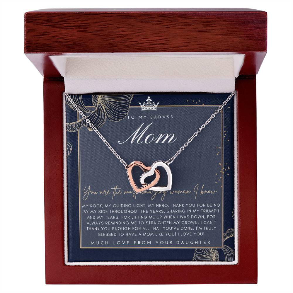 Badass Mom Gift To My Badass Mom Necklace Mother’S Day Gift Daughter To Mom Gift Gift From Daughter To Mom On Wedding Day Mom Gift Interlocking Hearts Necklace