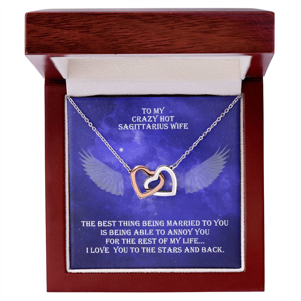 Hot Sagittarius Wife Interlocked Hearts Necklace With Personal Message Cadr And Jewelry Box. Interlocking Hearts Necklace