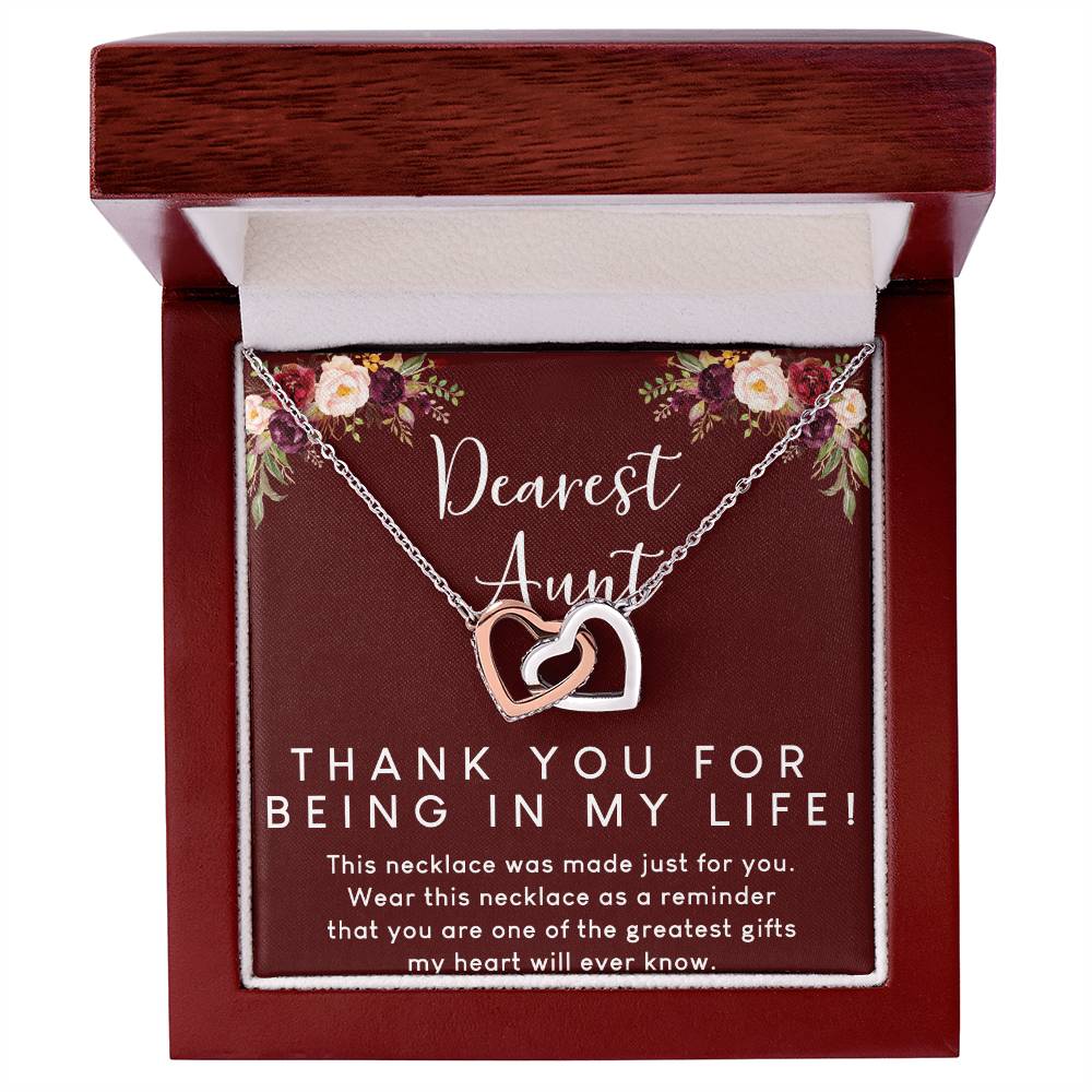 Dearest Aunt Interlocking Hearts Necklace Message Card