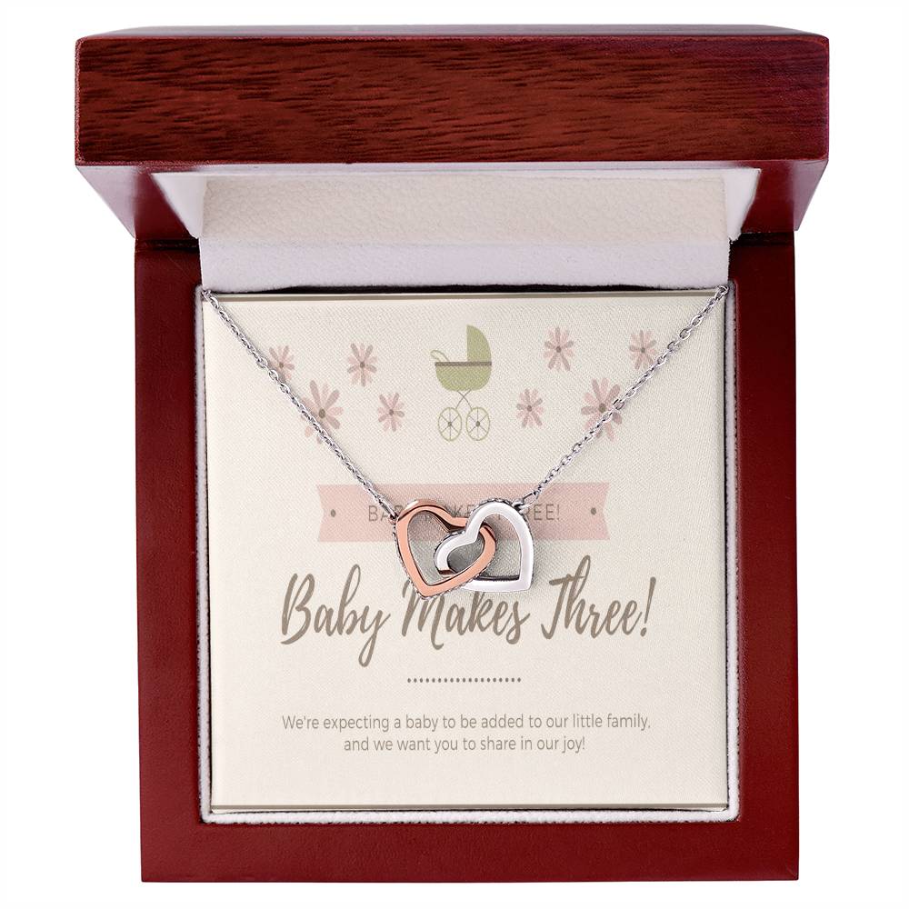 Pregnancy Announcement- Baby Makes Three - Family Of Three - Pregnancy Baby Reveal - First Baby Interlocking Hearts Necklace