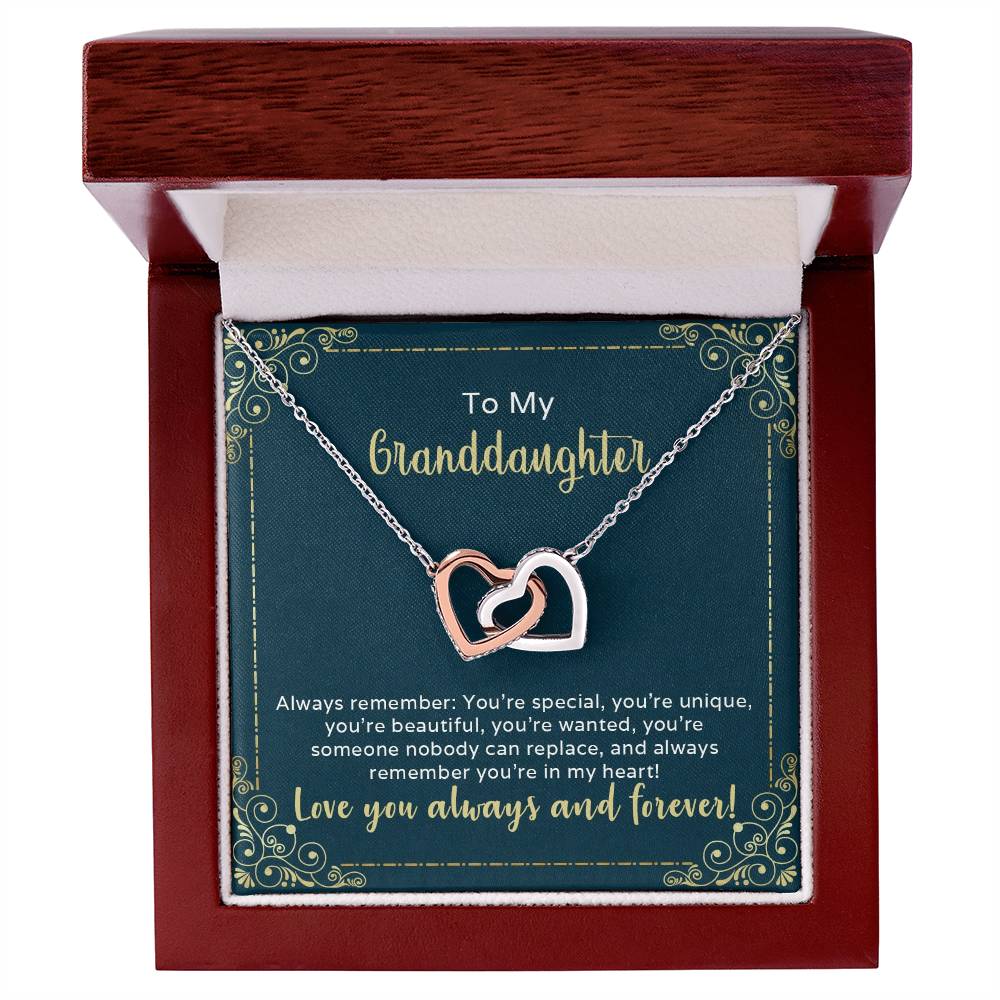 To My Granddaughter-You Are Special And Unique Interlocking Hearts Necklace