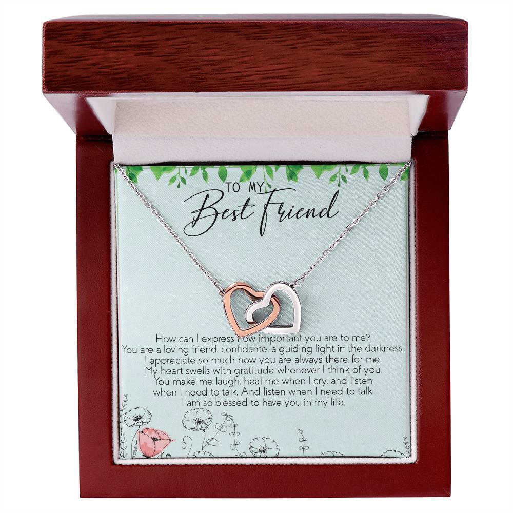 To My Best Friend Interlocking Hearts Necklace Message Card
