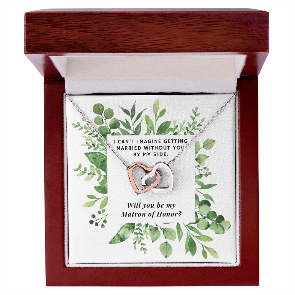 Be Matron Of Honor Square Foliage Interlocking Hearts Necklace