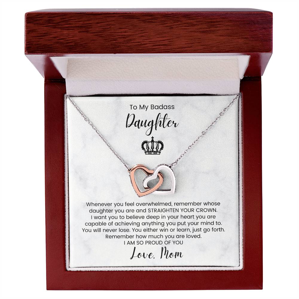 To My Badass Daughter Straighten Crown Interlocked Hearts Necklace Interlocking Hearts Necklace