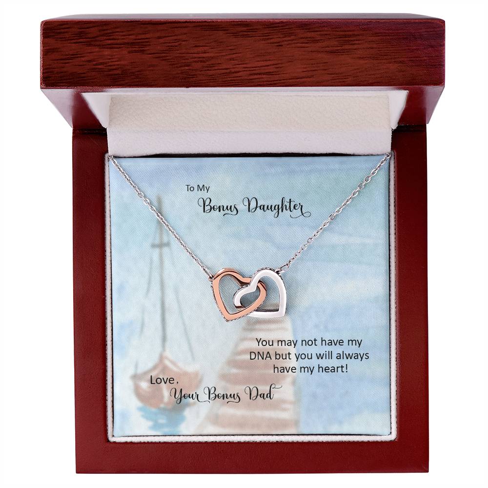 Bonus Daughter From Bonus Dad No Dna But You Have My Heart Interlocking Hearts Necklace
