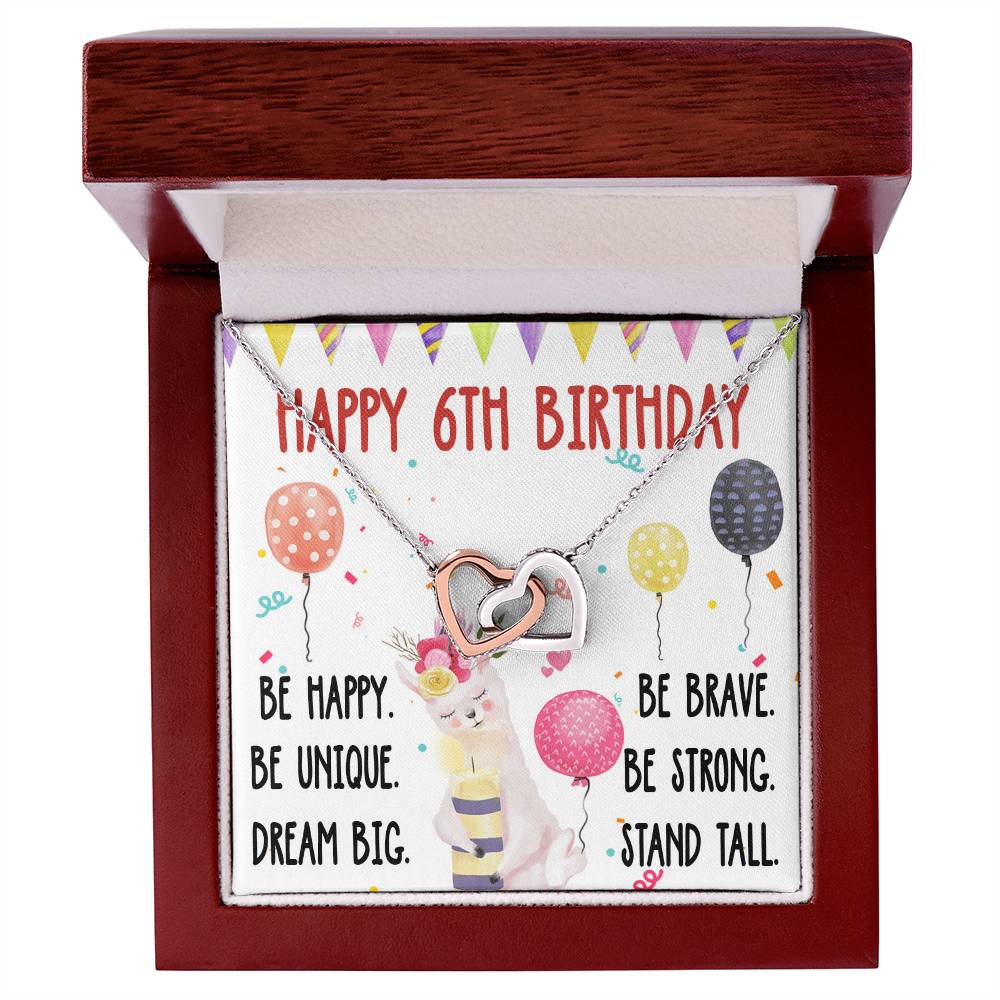 6Th Birthday Necklace Gift For Girl Daughter Birthday Gift For 6 Years Old Teen Birthday Gift Cute Llama Interlocking Hearts Necklace