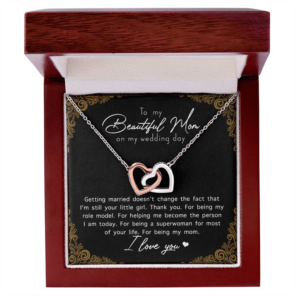 To My Beautiful Mom On My Wedding Day Interlocking Hearts Necklace