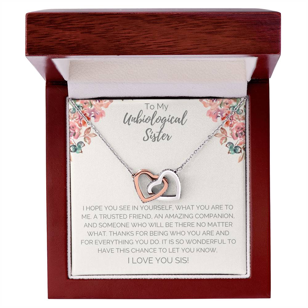 Unbiological Sister Necklace - White Interlocking Hearts Necklace