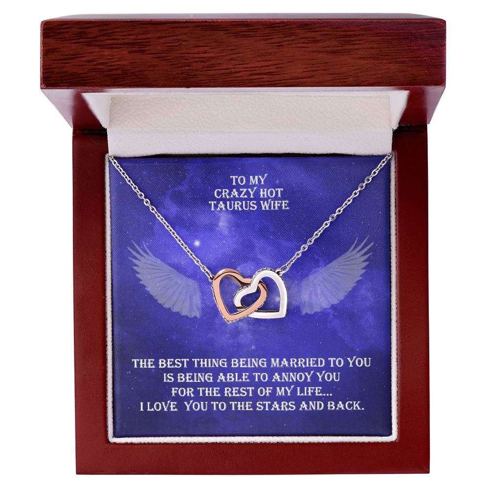 Hot Taurus Wife Interlocked Hearts Necklace With Personal Message Card And Jewelry Box. Interlocking Hearts Necklace
