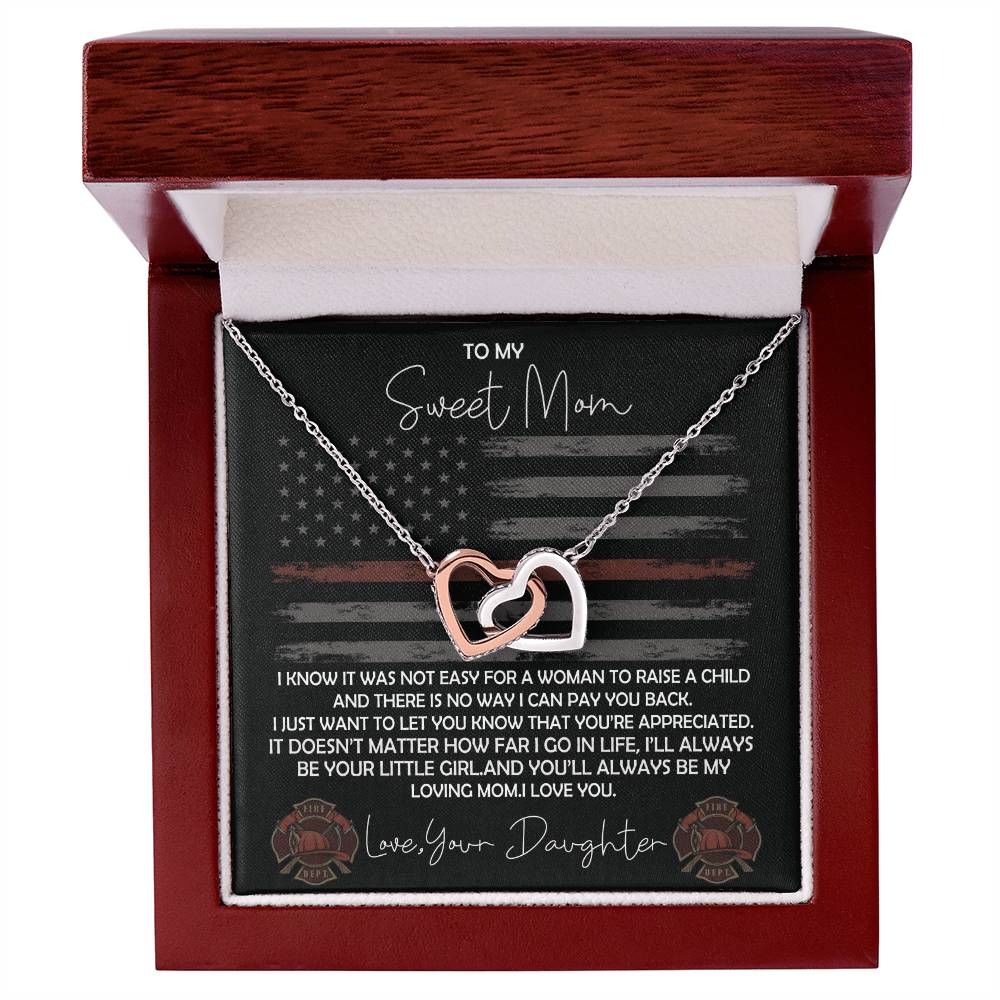 Firefighter Mom Necklace From Daughter - Fire Mom Gift From Daughter Interlocking Hearts Necklace