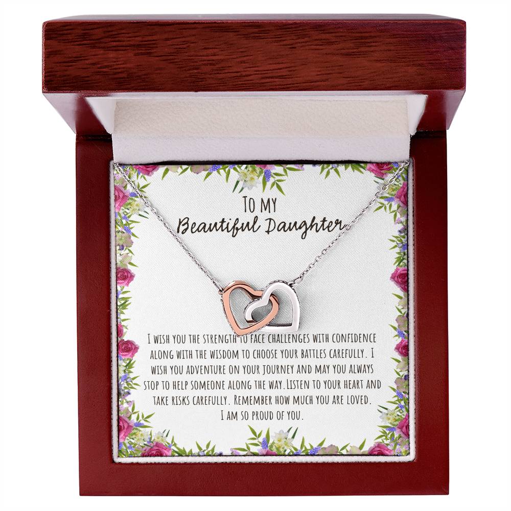 To My Beautiful Daughter I Wish You The Strength - Floral Interlocking Hearts Necklace