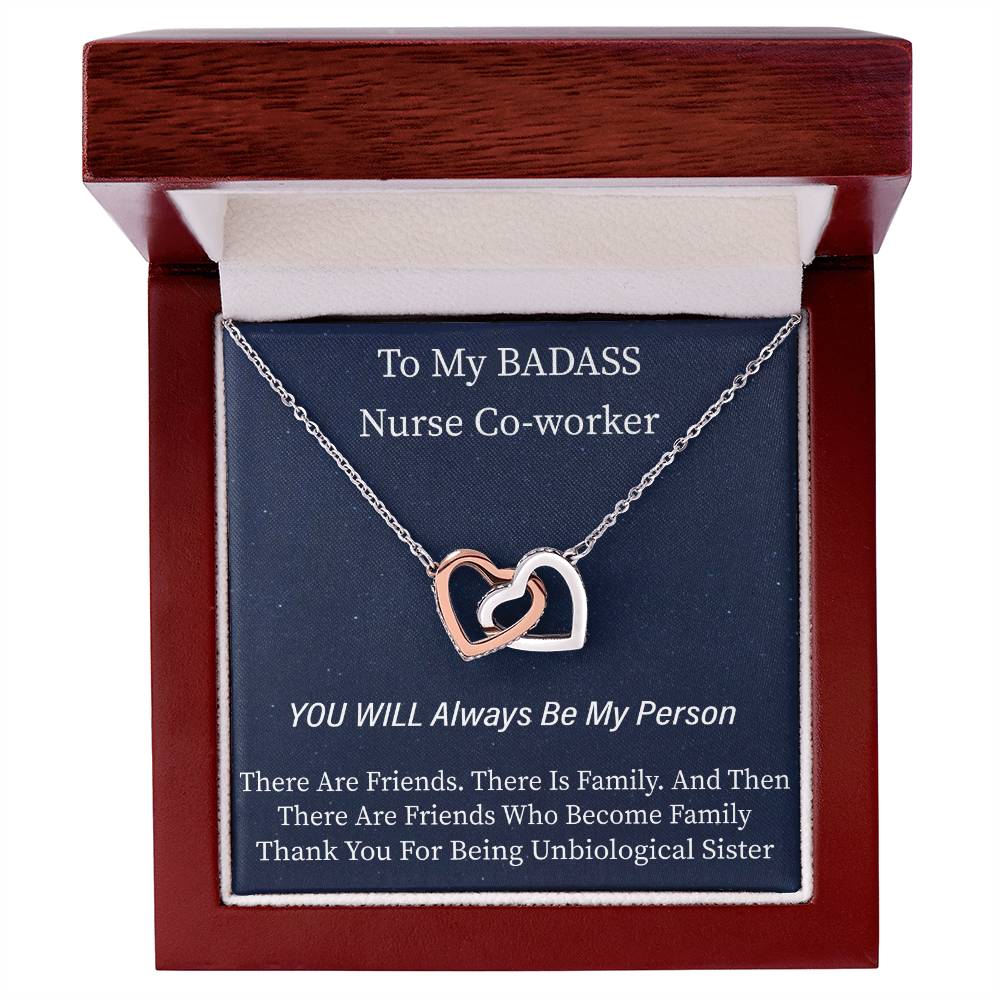 To My Nurse Co-Worker- Unbiological Sister Nurse Week Special Interlocking Hearts Necklace