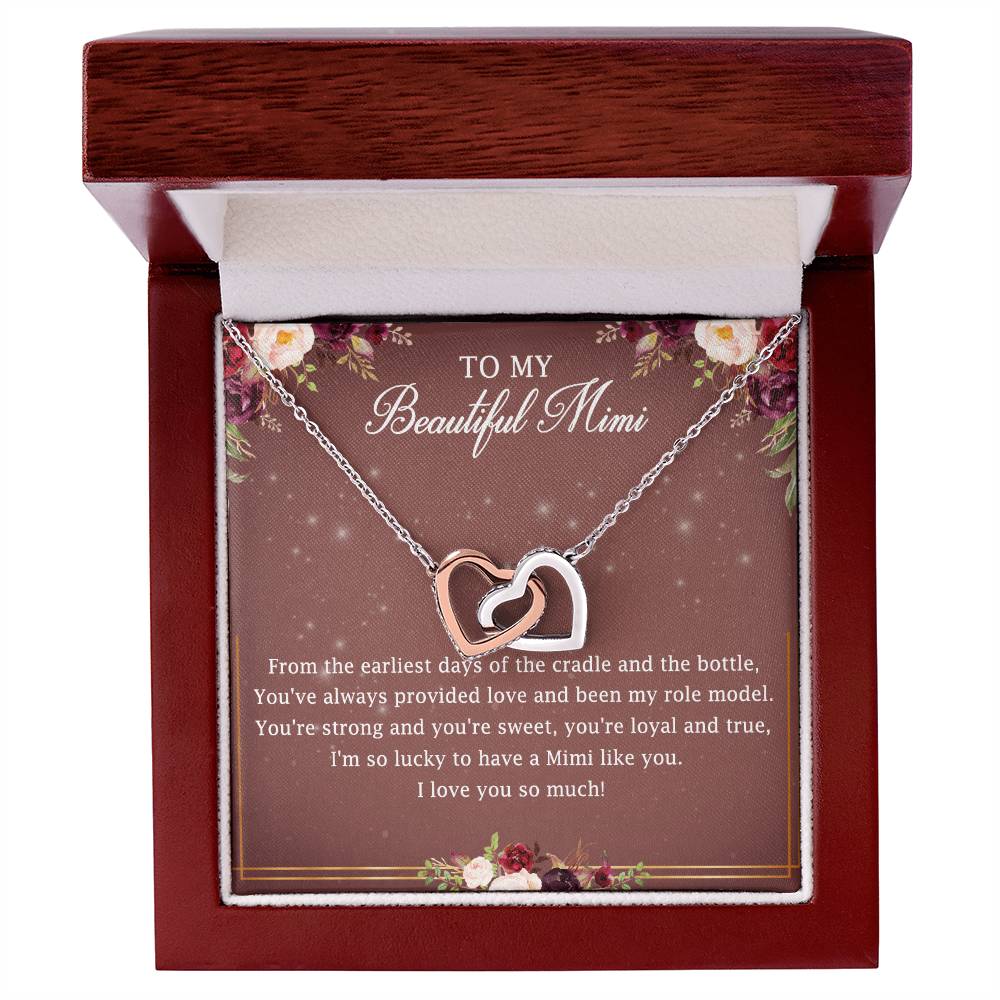 To My Beautiful Mimi Interlocking Hearts Necklace Message Card