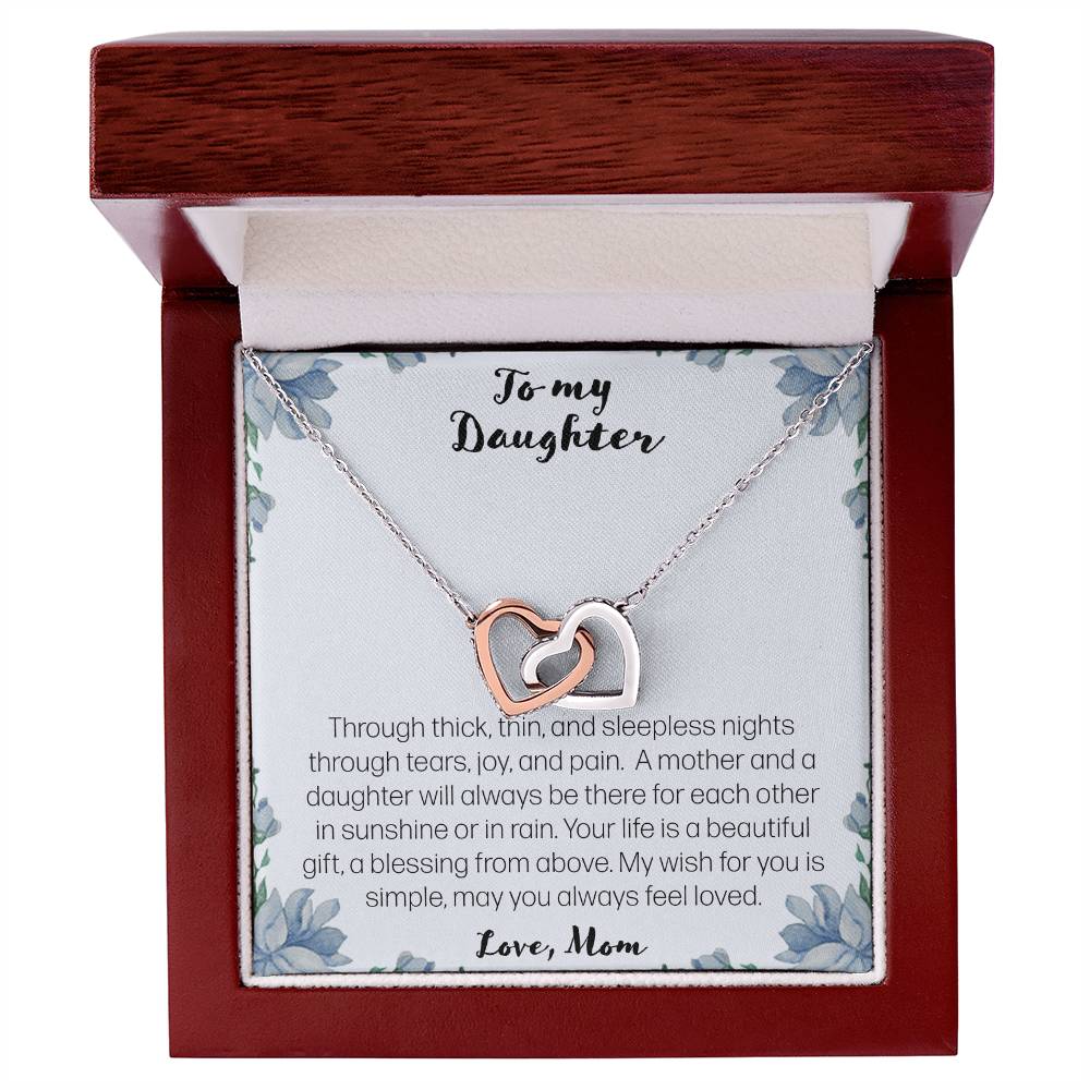 To My Daughter. Through Thick And Thin - Love Mom Interlocking Hearts Necklace