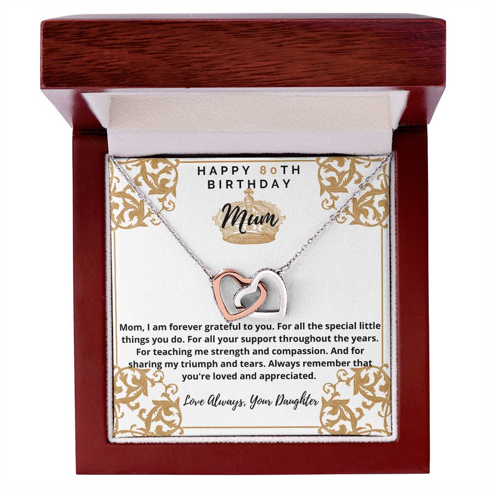 80Th Birthday Mum From Daughter Interlocking Hearts Necklace