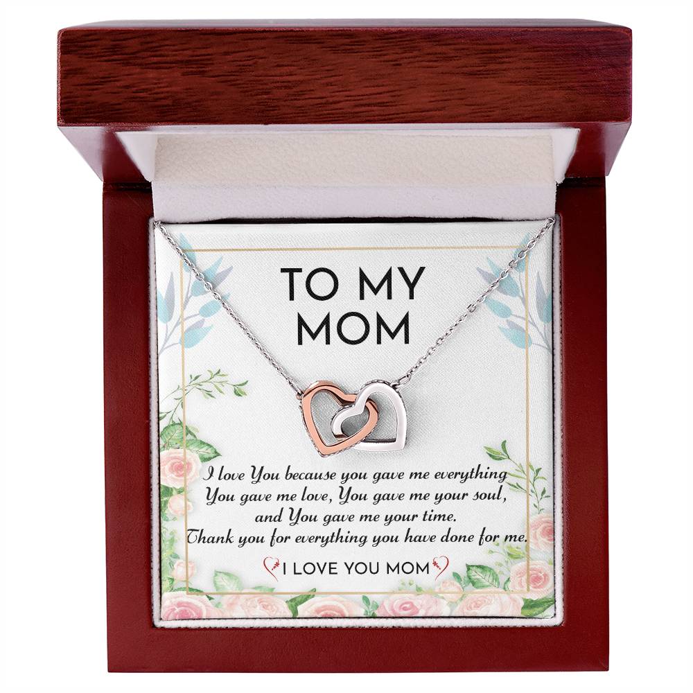 To My Mom - I Love You - Interlocking Hearts Necklace