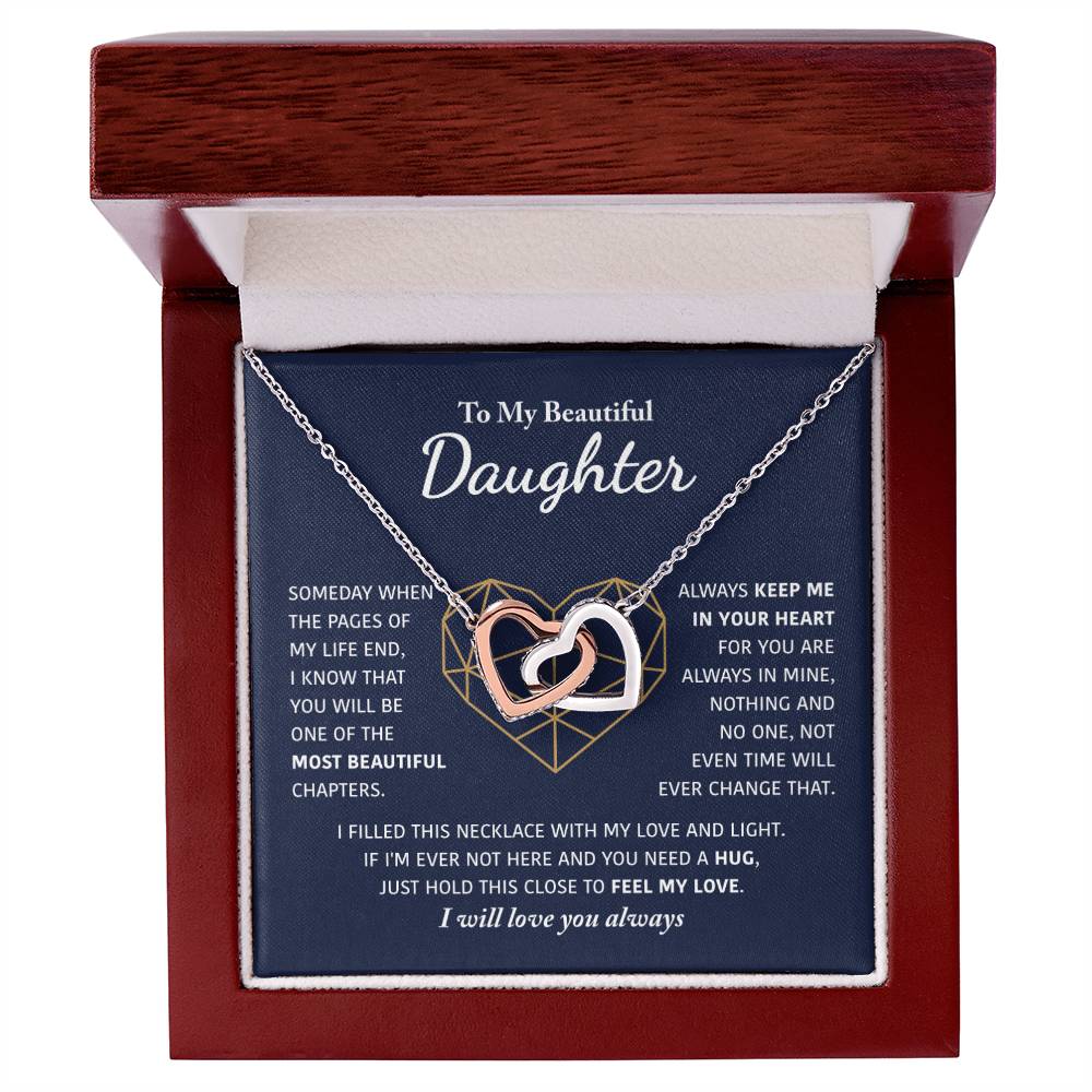 To My Beautiful Daughter - Keep Me In Your Heart - Interlocking Hearts Necklace