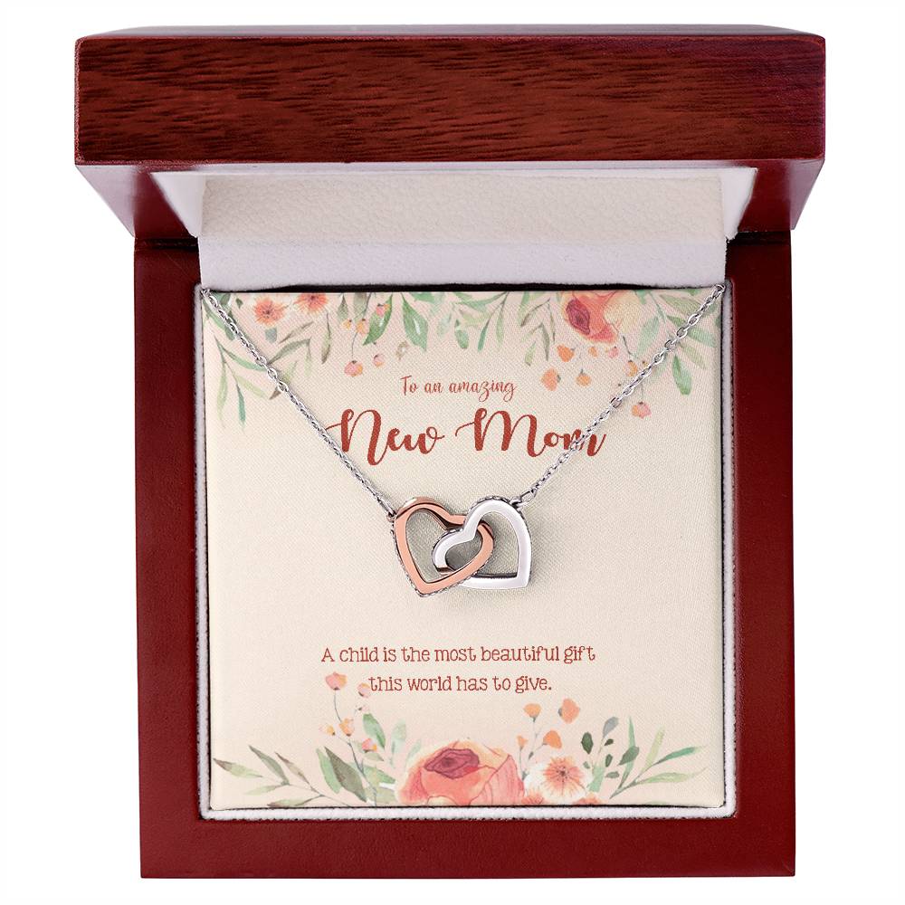 To An Amazing New Mom Mommy To Be Gift Pregnant Necklace Interlocking Hearts Necklace