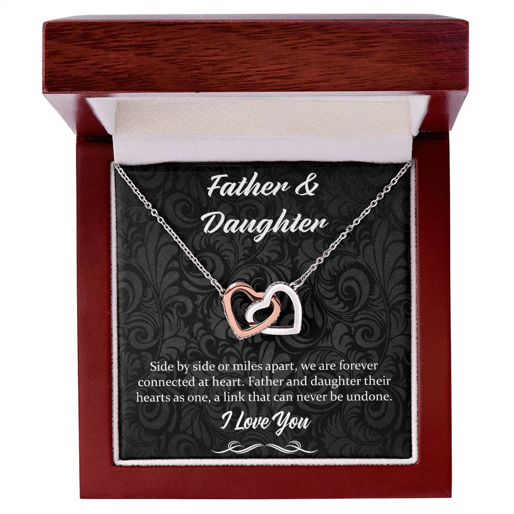 Side By Side Or Miles Apart - Father And Daughter Interlocking Hearts Necklace