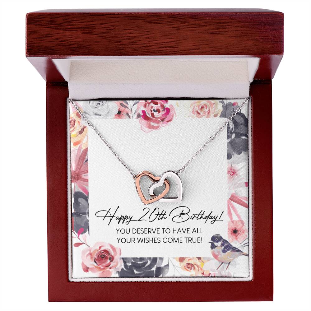 Happy 20Th Birthday Interlocking Hearts Necklace Message Card