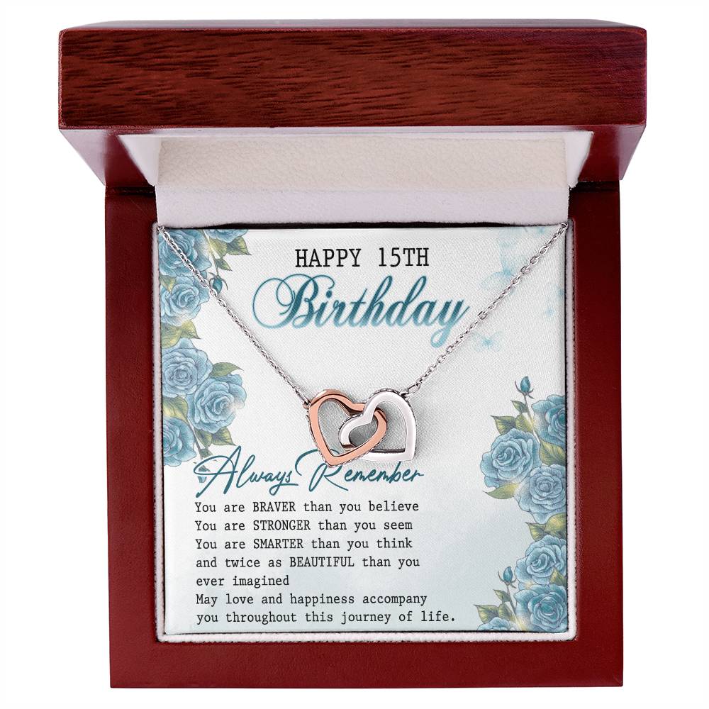Happy 15Th Birthday Interlocking Hearts Necklace Message Card