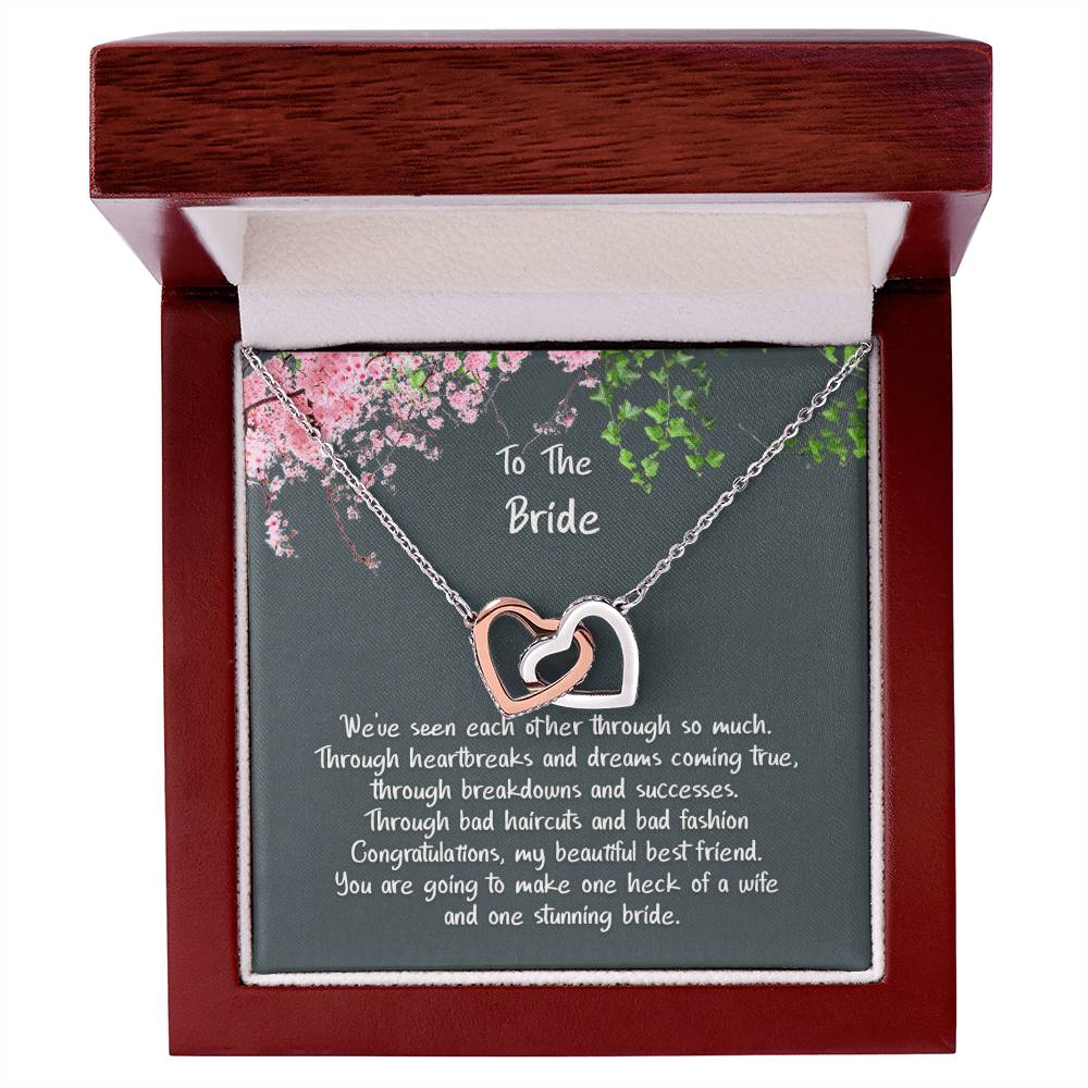 The Bride My Best Friend Hearts Rose Gold Finish Necklace Interlocking Hearts Necklace