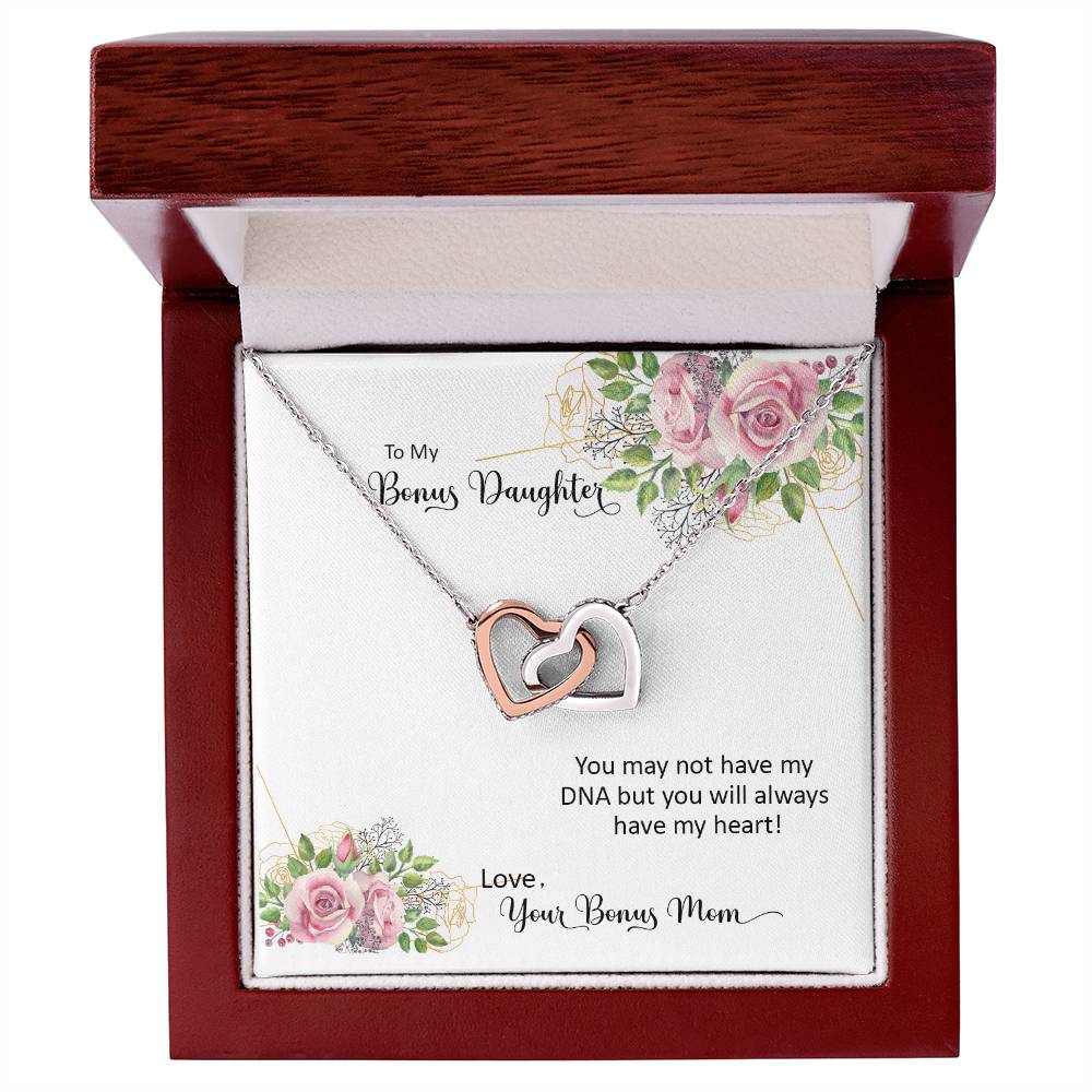 Bonus Daughter From Bonus Mom No Dna But You Have My Heart Interlocking Hearts Necklace