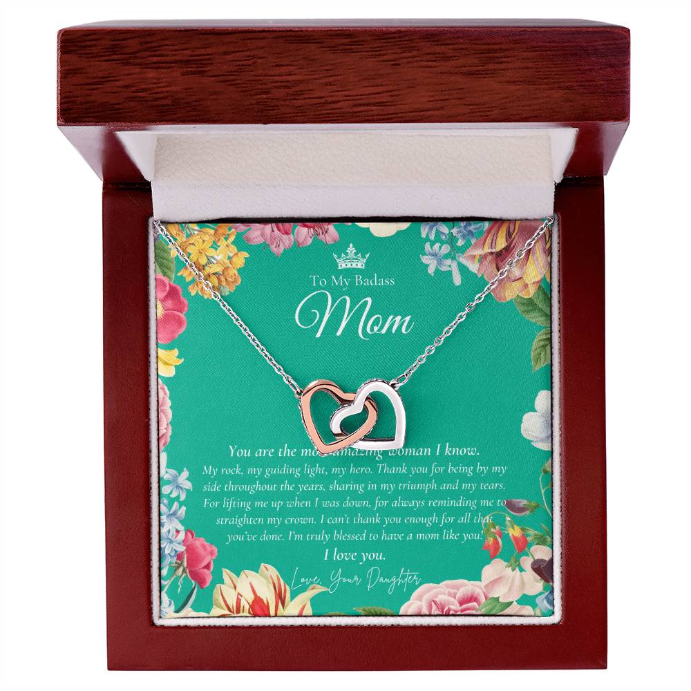 To My Badass Mom Necklace Badass Mom Gift Mother’S Day Gift Birthday Gift Gift From Daughter On Wedding Day Interlocking Hearts Necklace