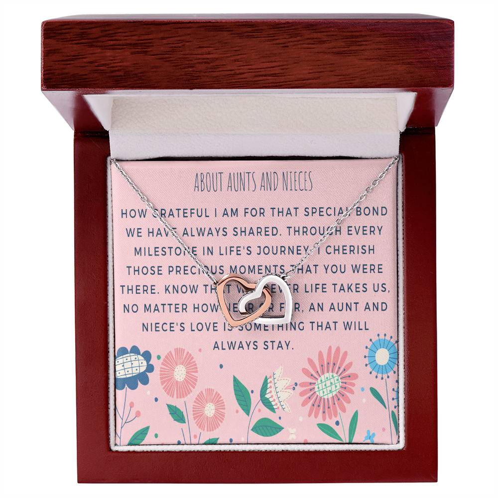 Aunt-Niece Necklace - Heartfelt Card & Jewelry Gift For Birthday Holiday Interlocking Hearts Necklace