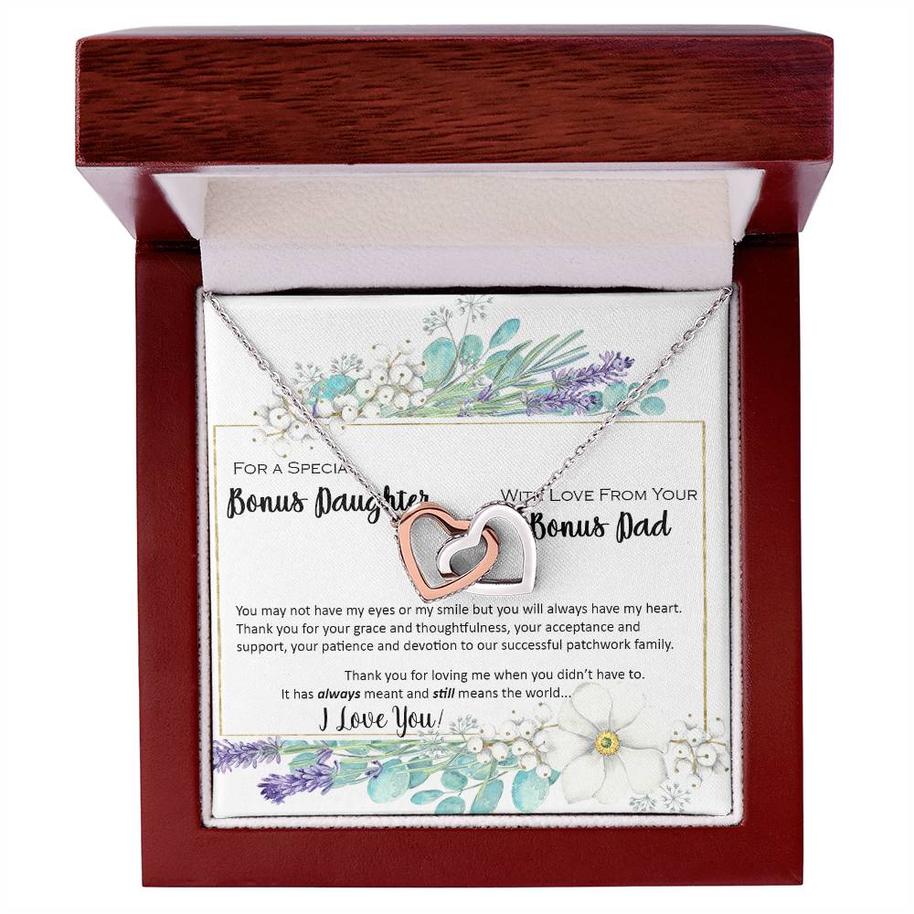 Bonus Daughter From Bonus Dad No Dna But You Have My Heart Interlocking Hearts Necklace