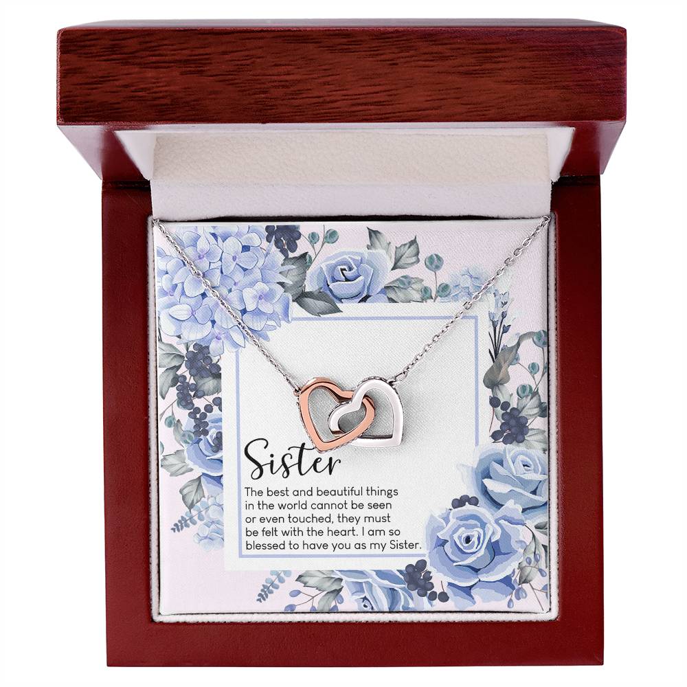 Sister The Best And Beautiful Things In The World Interlocking Hearts Necklace Birthday Gift