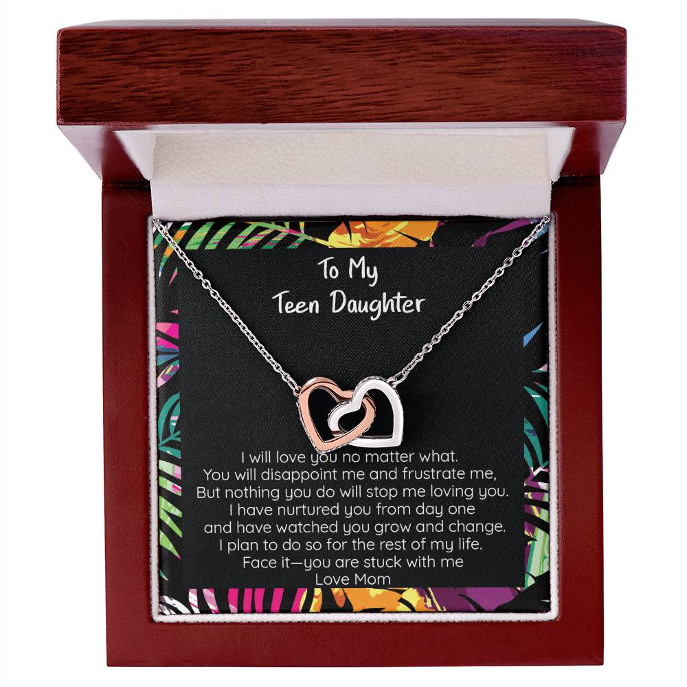 Teen Daughter You Are Stuck With Me Heart Necklace Gift Interlocking Hearts Necklace