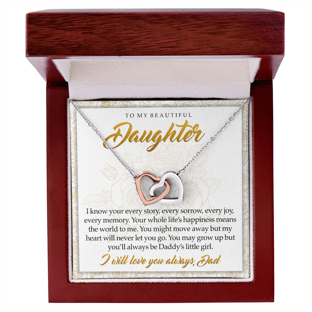 To My Beautiful Daughter You'Ll Always Be Daddy'S Little Girl Interlocking Hearts Necklace