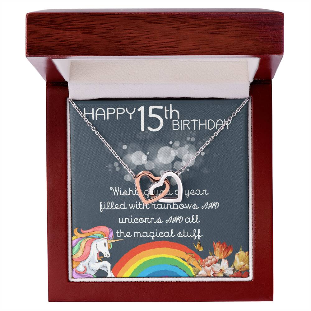 15Th Birthday Necklace Gifts For Girls Cute Unicorn 15 Years Old Girl Jewelry Gift For Daughter Niece Interlocking Necklace Xu246Il08 Interlocking Hearts Necklace