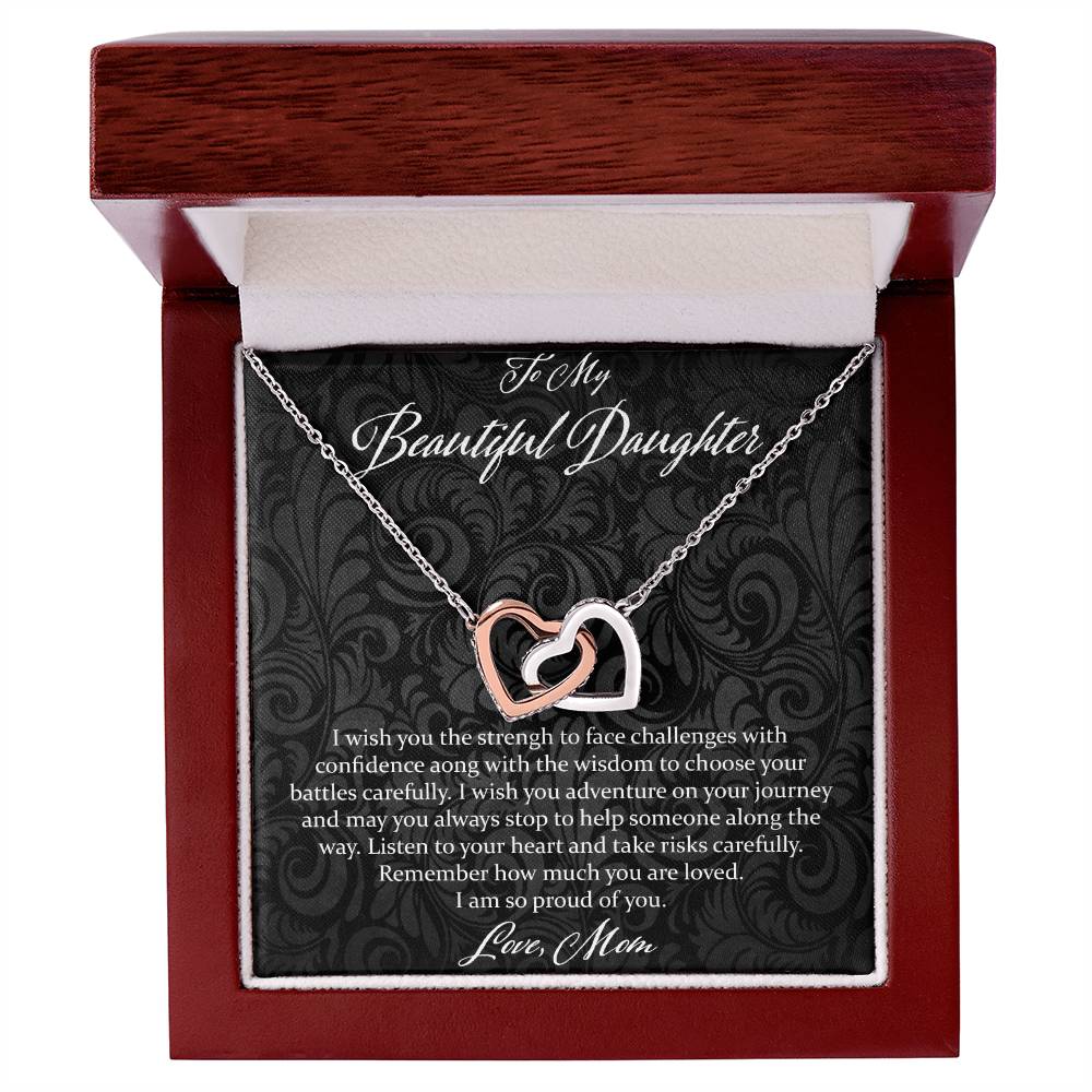 To My Beautiful Daughter I Wish You The Strength - Love Mom Interlocking Hearts Necklace