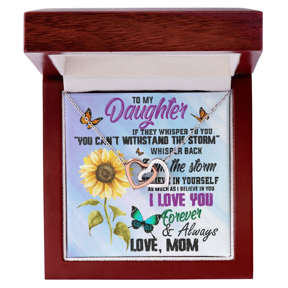 To My Daughter Necklace -Whisper The Storm Interlocking Hearts Necklace