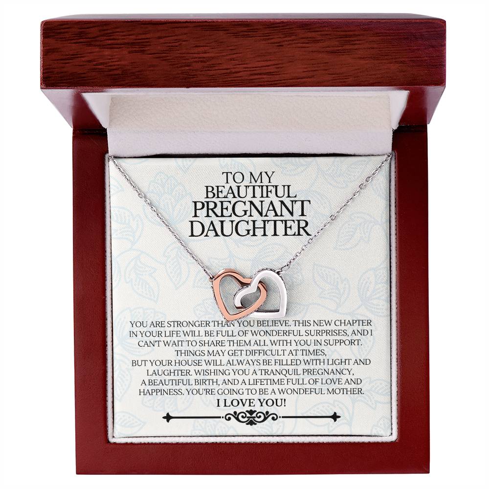 To My Beautiful Pregnant Daughter - Premium Love Necklace - Ge02 Interlocking Hearts Necklace