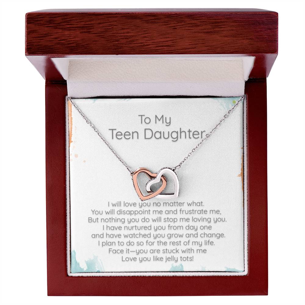 Teen Daughter I Love You No Matter What - Locked Hearts Necklace Interlocking Hearts Necklace