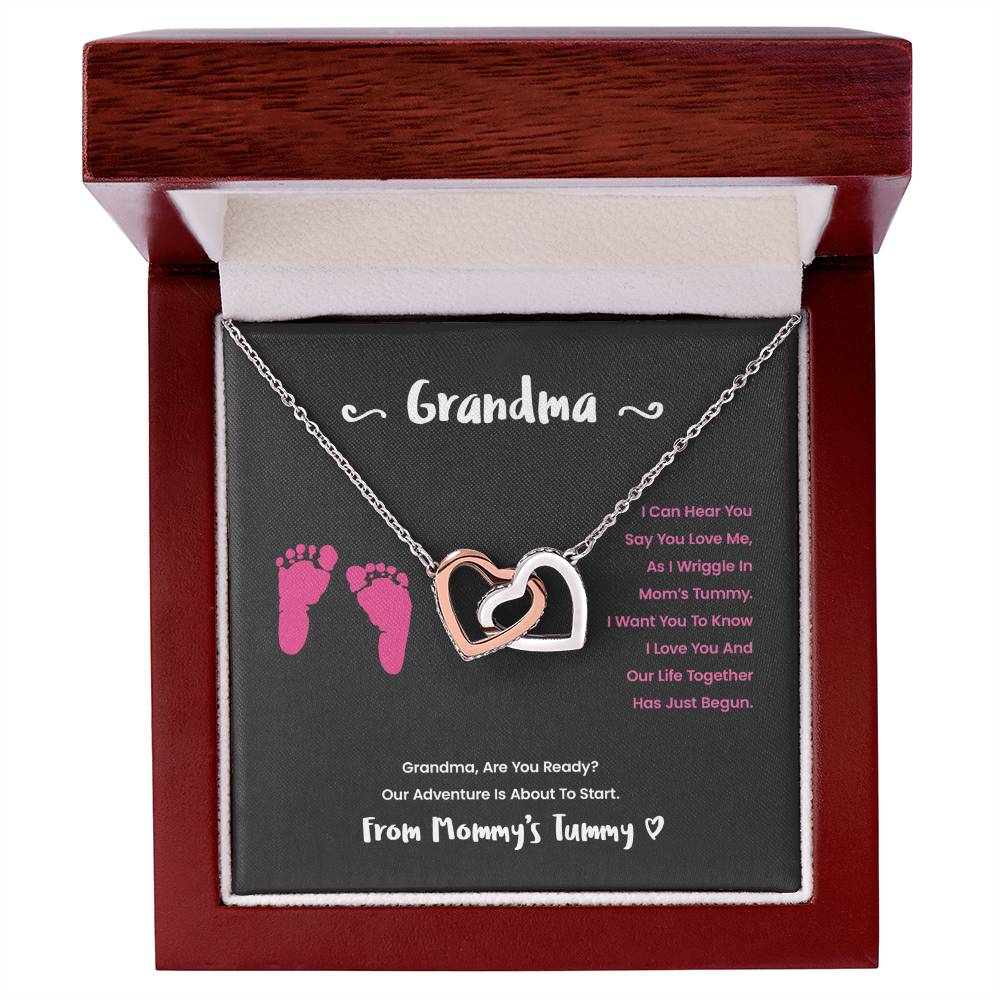 Grandma I Can Hear You Say You Love Me - Pink Version Interlocking Hearts Necklace