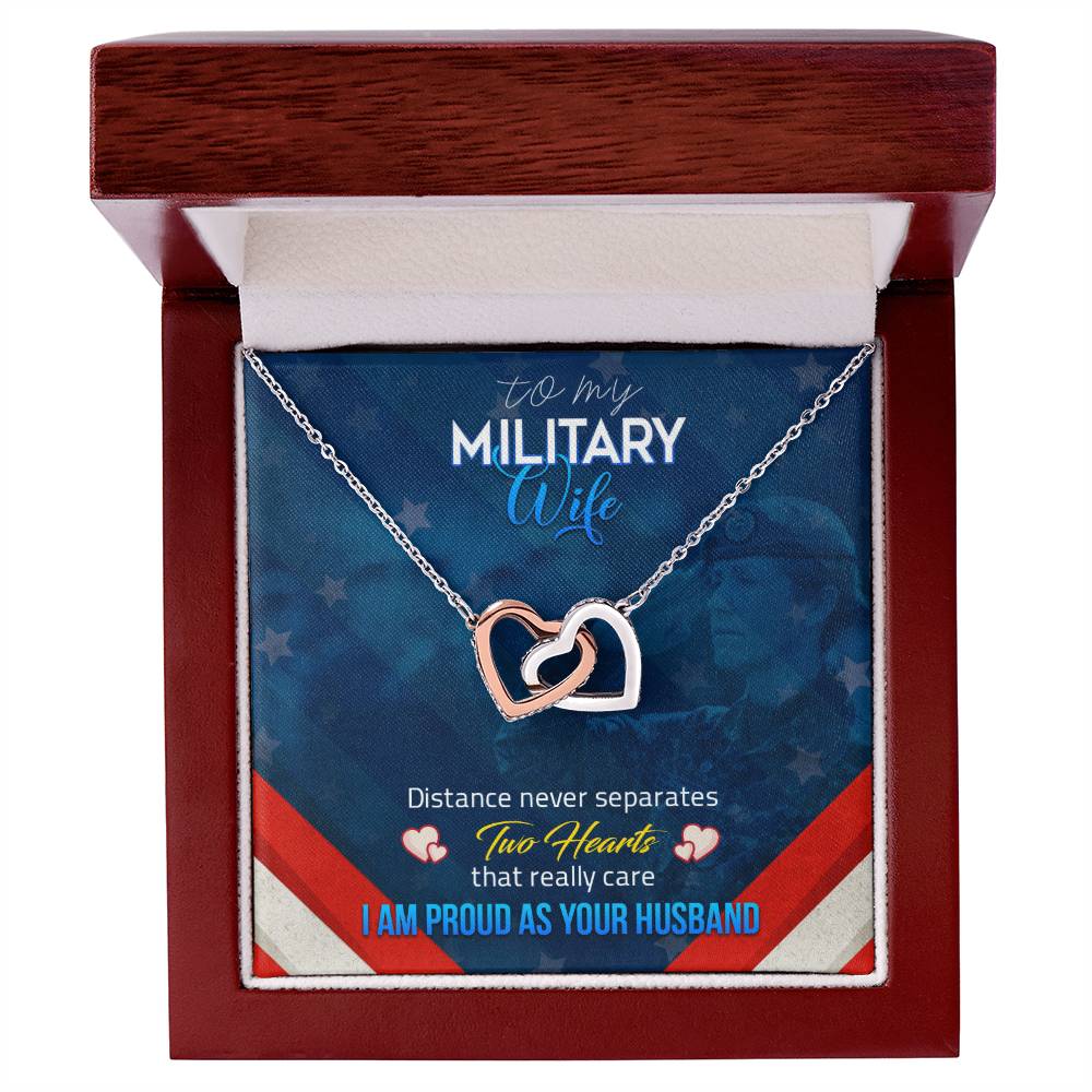 To My Military Wife-Double Heart Pendent Interlocking Hearts Necklace