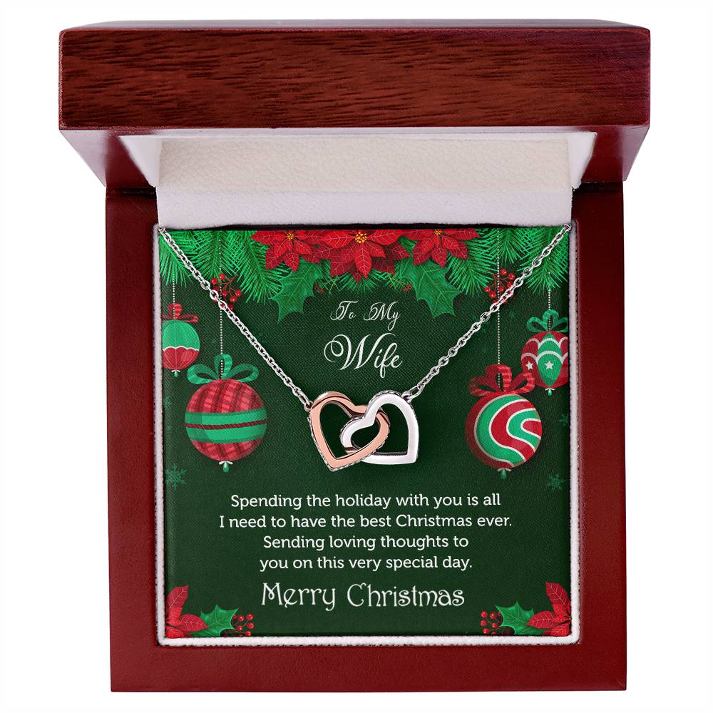 To My Wife - Merry Christmas Rose Gold And Silver Double Heart Necklace Interlocking Hearts Necklace