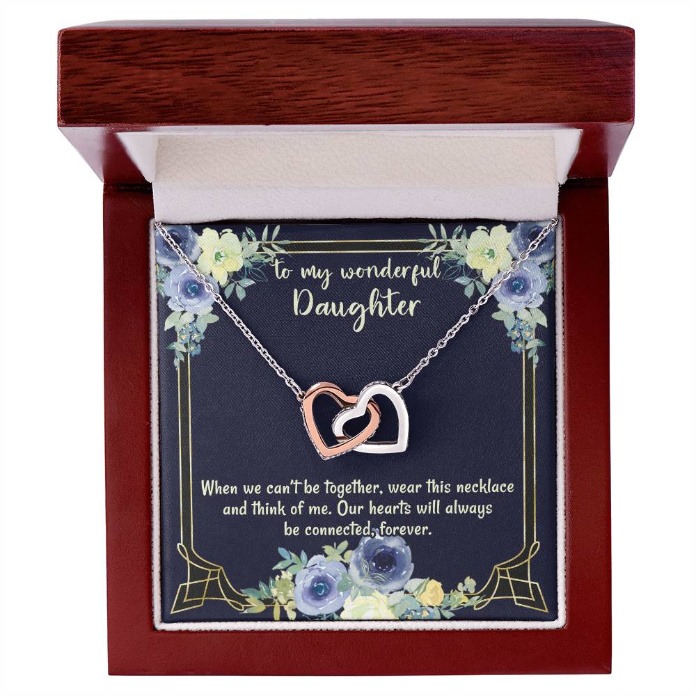 To My Wonderful Daughter Our Hearts Will Always Be Connected Necklace Gift From Mom Gift From Dad Gift For Birthday Graduation Moving Away Christmas Interlocking Hearts Necklace