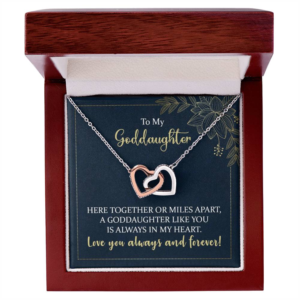To My Goddaughter Though We Are Miles Apart Interlocking Hearts Necklace