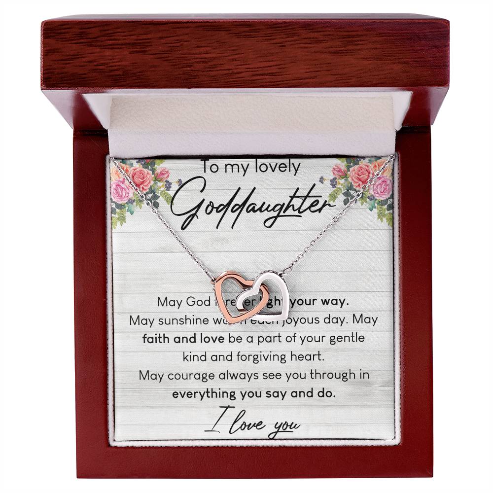 To My Lovely Goddaughter Interlocking Hearts Necklace Birthday Message Card