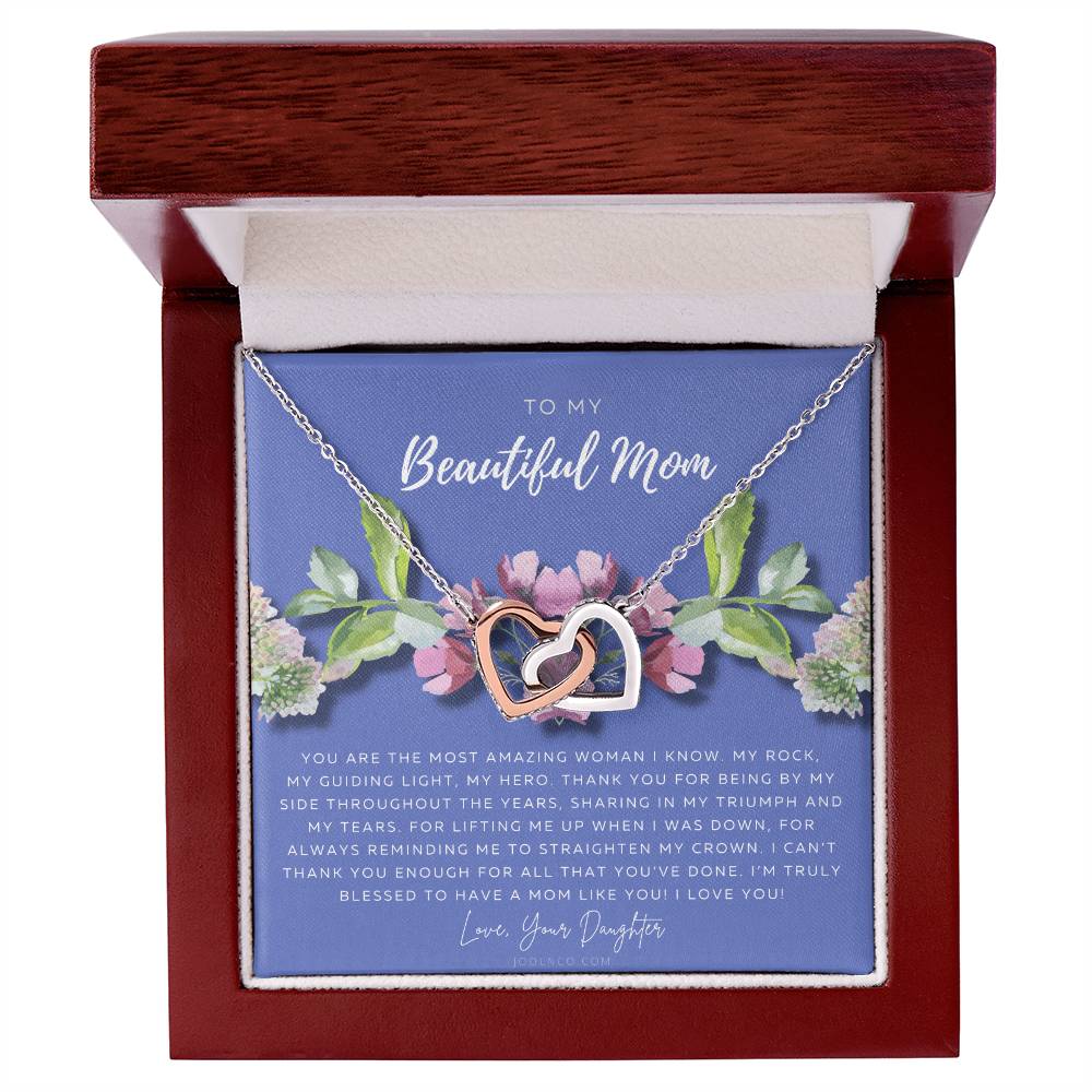To My Beautiful Mom Necklace Beautiful Mom Gift Mother’S Day Gift Birthday Gift Gift From Daughter On Wedding Day Interlocking Hearts Necklace